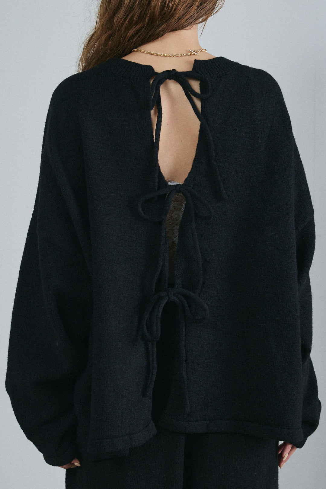 [予約/SET]バックレースアップニット+レイヤードニットパンツ(2set)