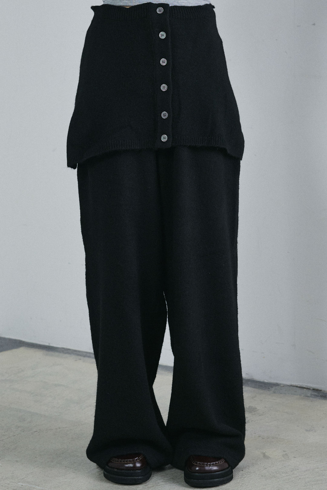 [予約/SET]バックレースアップニット+レイヤードニットパンツ(2set)