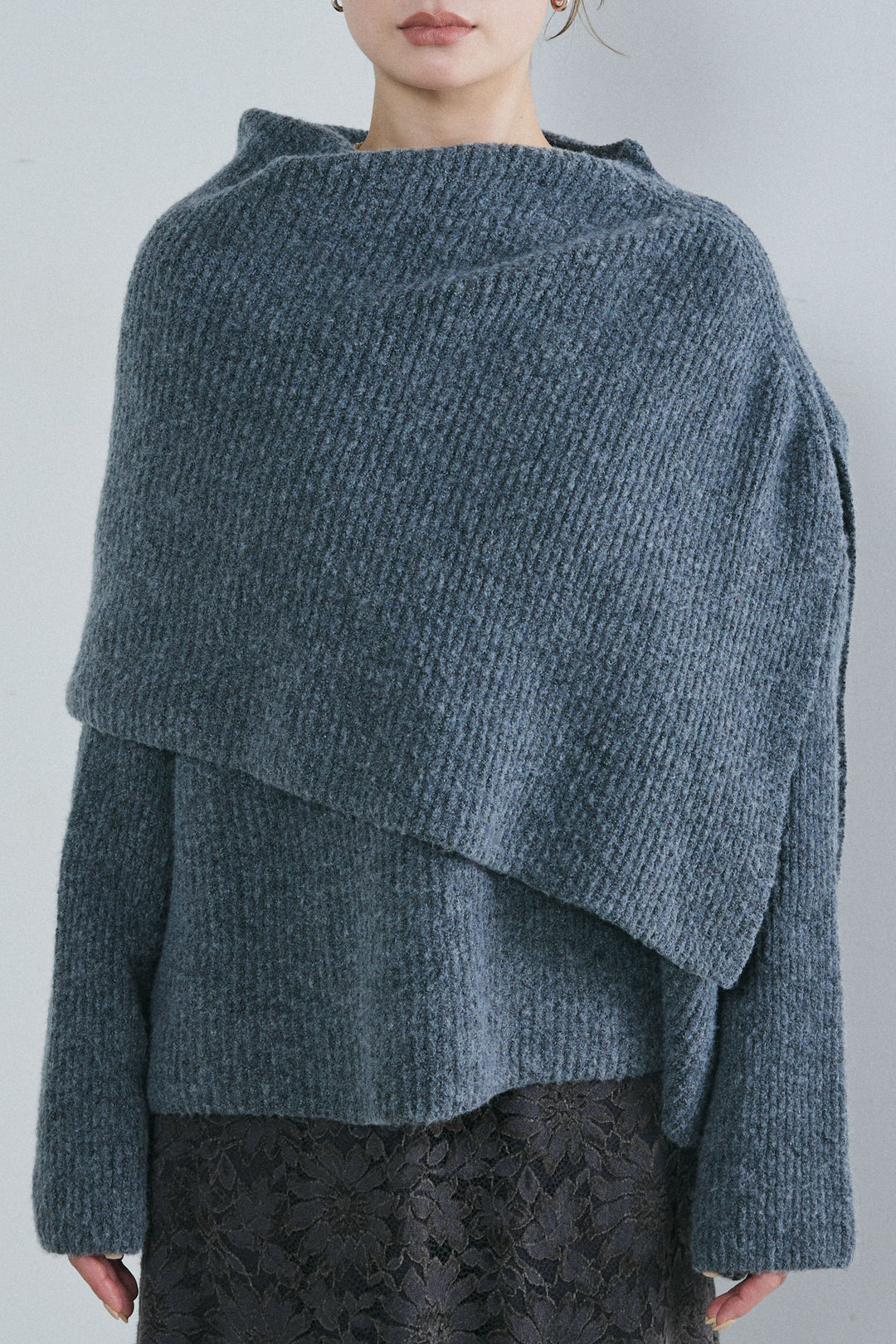 [予約/SET]ケープ付きローゲージニット+ベルト付きスゥイッチングタックパンツ(2set)