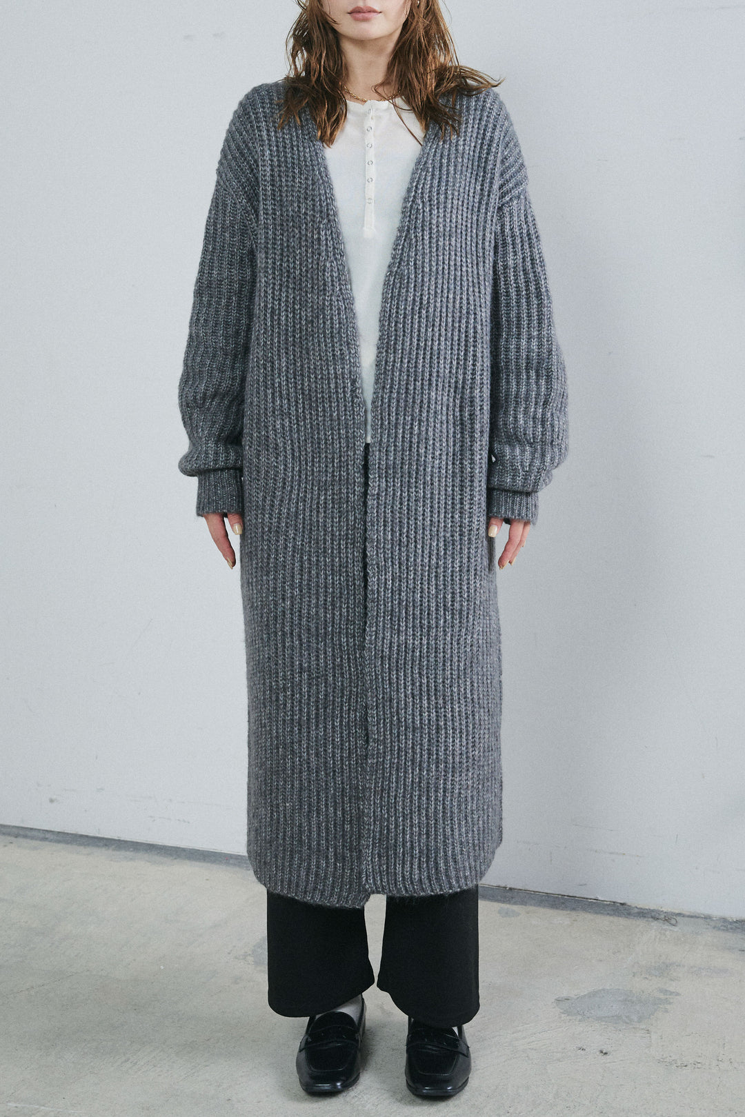 [予約]キルトピン付きロングカーディガン
