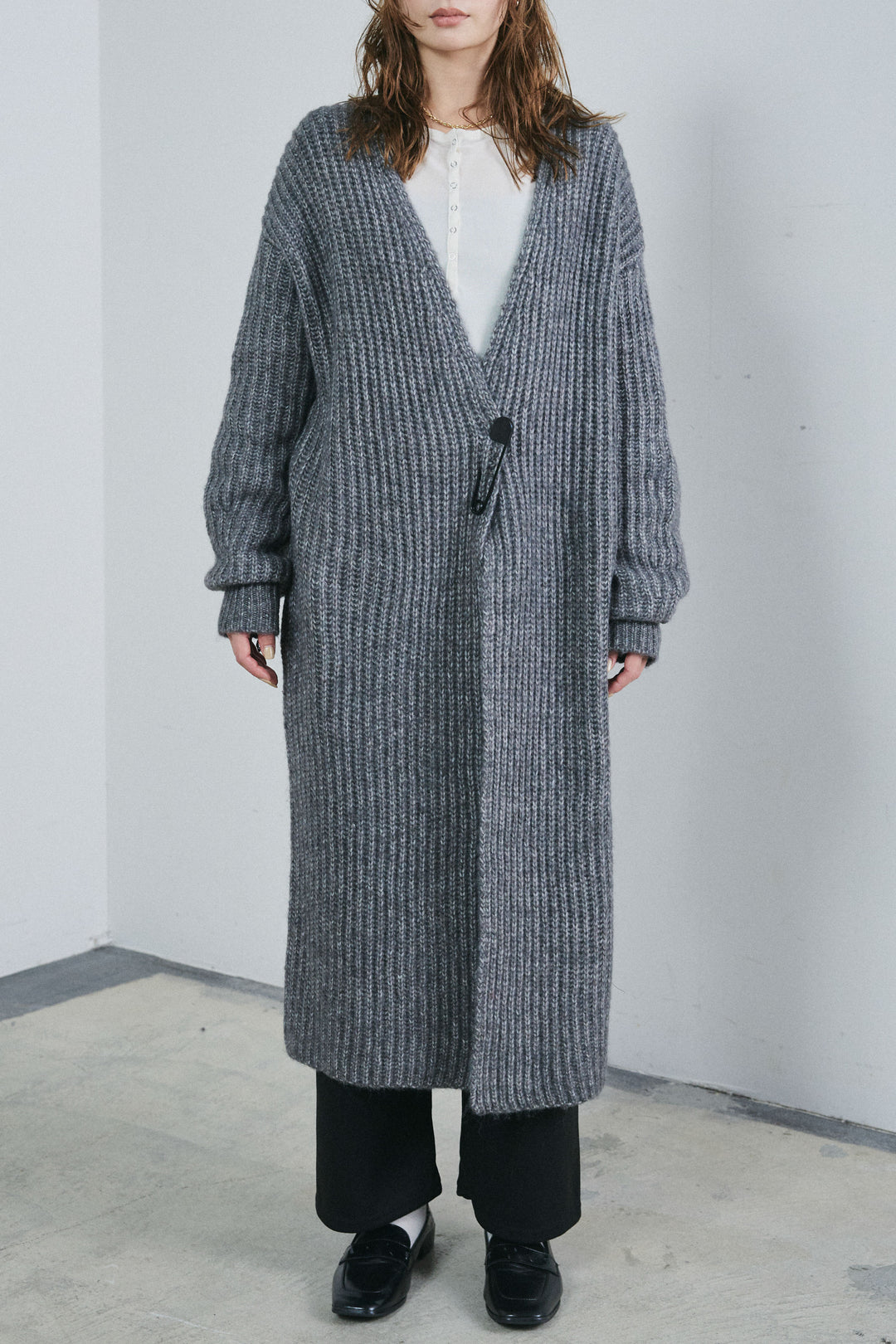 [予約]キルトピン付きロングカーディガン