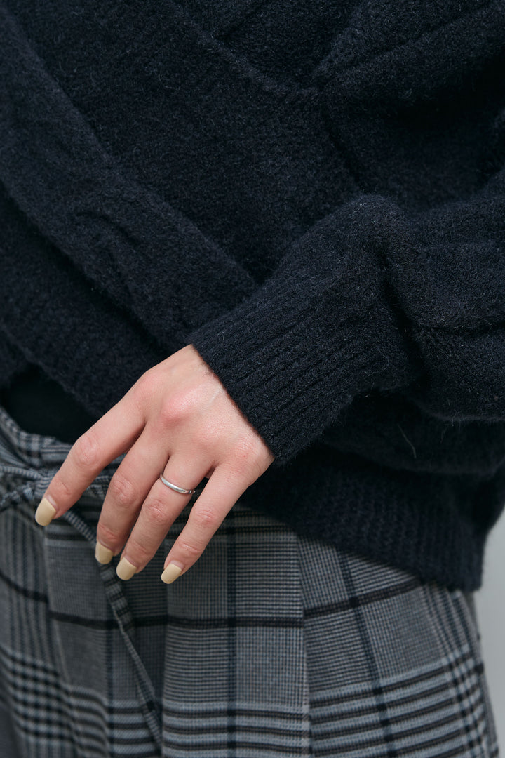 [予約/SET]カシュクールケーブルショートニット+フロントジップストラップデザインデニムサロペット(2set)