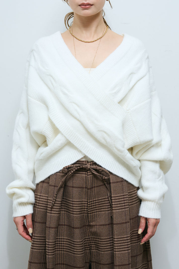 [予約]カシュクールケーブルショートニット