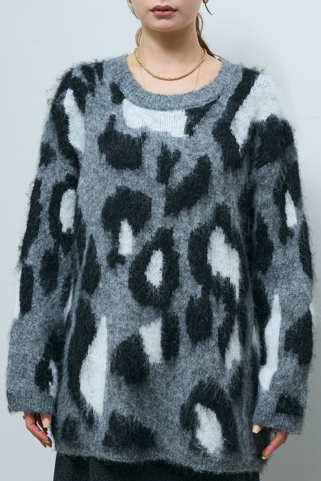 [予約/SET]レオパードモヘアニット+アウトシームストレートスカート(2set)