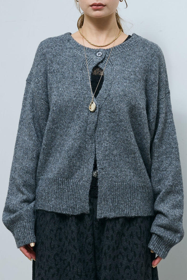 [予約/SET]センターホール2wayニット+シアーレーストップス+パイルタッチレオパード柄イージーパンツ(3set)