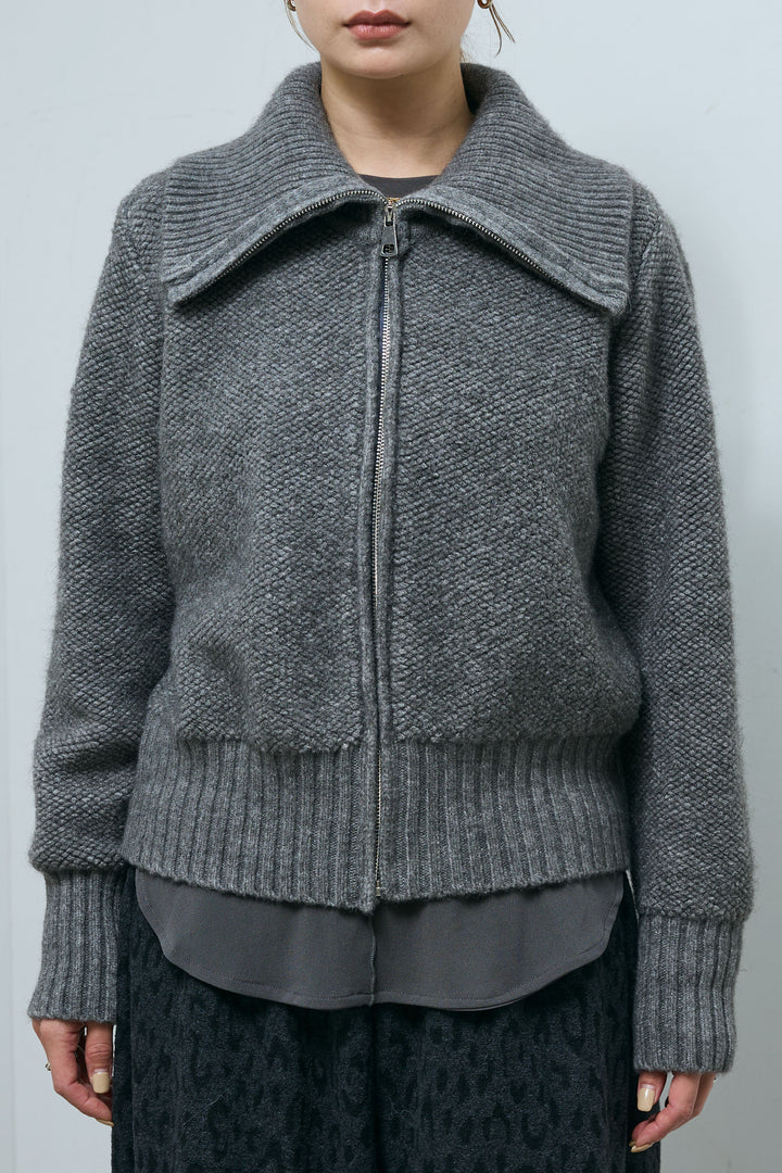 [予約/SET]ハイネックジップアップニット+パイルタッチレオパード柄イージーパンツ(2set)