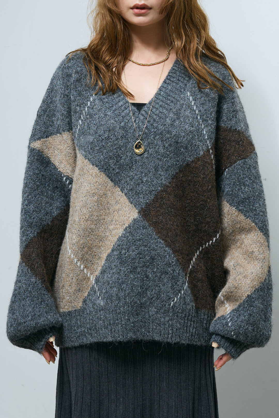 [予約]ビッグアーガイルVネックニット