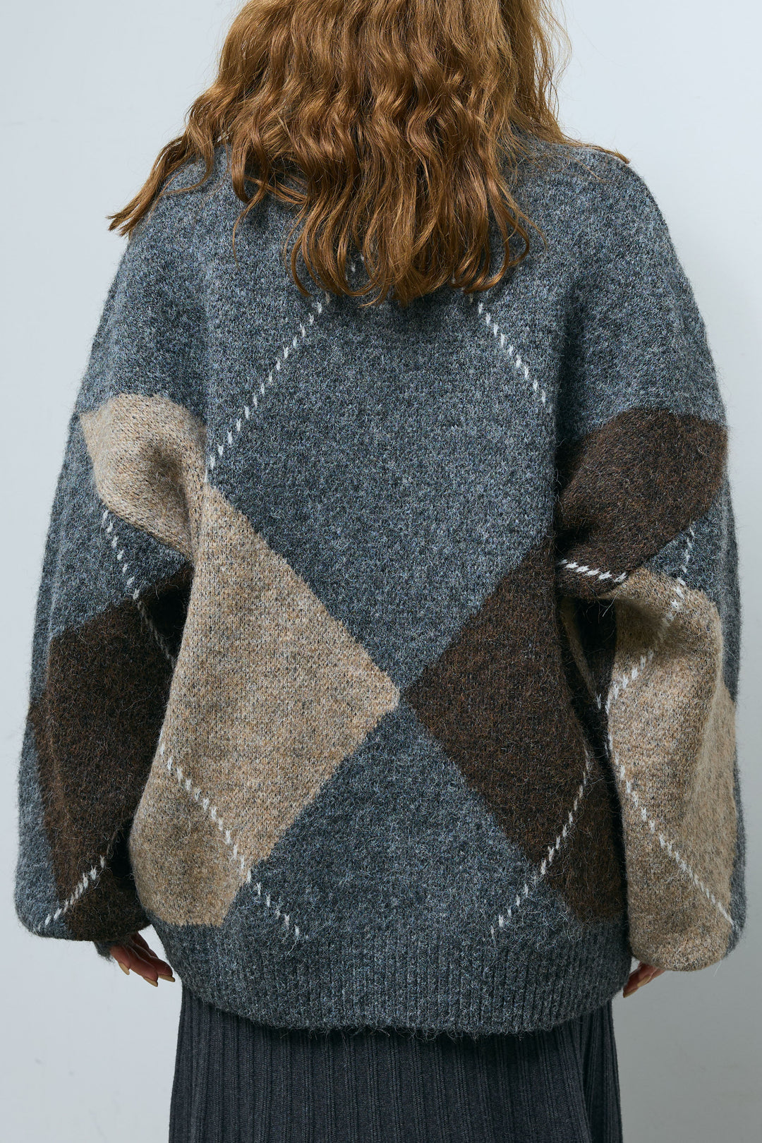 [予約/SET]ビッグアーガイルVネックニット+リブニットスカート(2set)