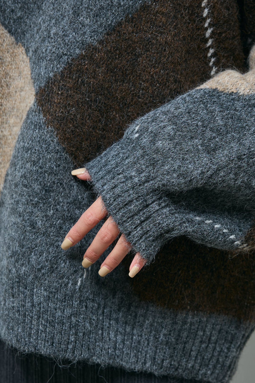 [予約/SET]ビッグアーガイルVネックニット+リブニットスカート(2set)