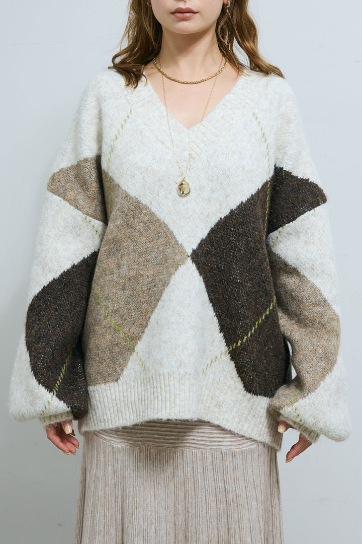 [予約]ビッグアーガイルVネックニット