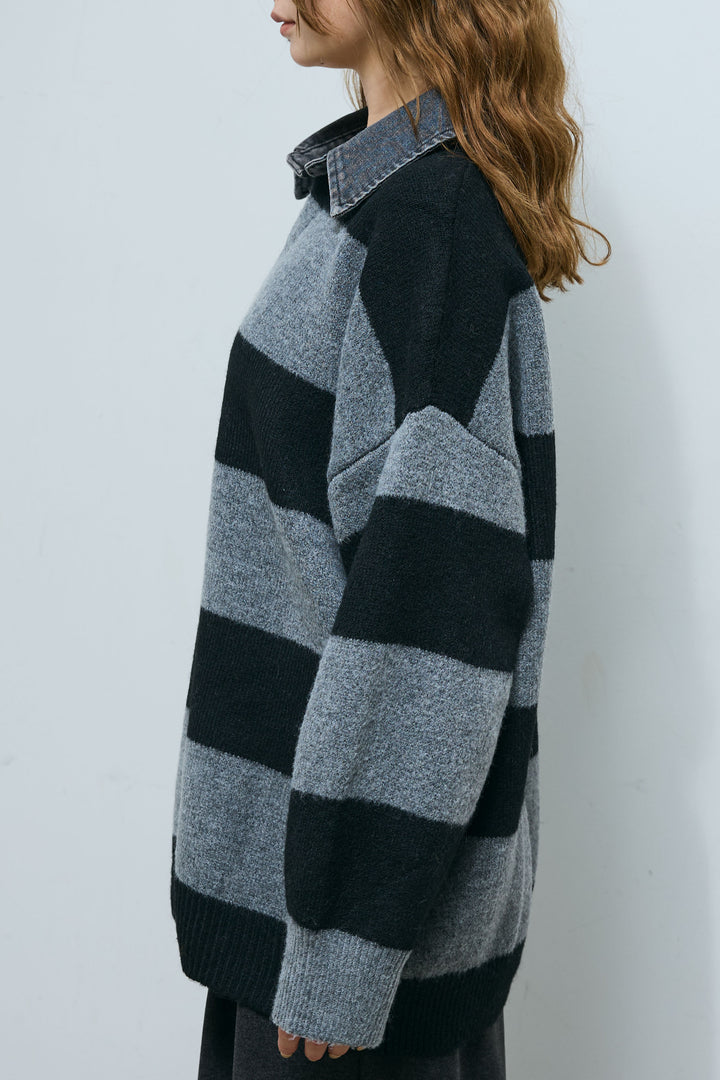 [予約/SET]デニムカラーラガーニットPO+ベルト付きリバースタックパンツ(2set)