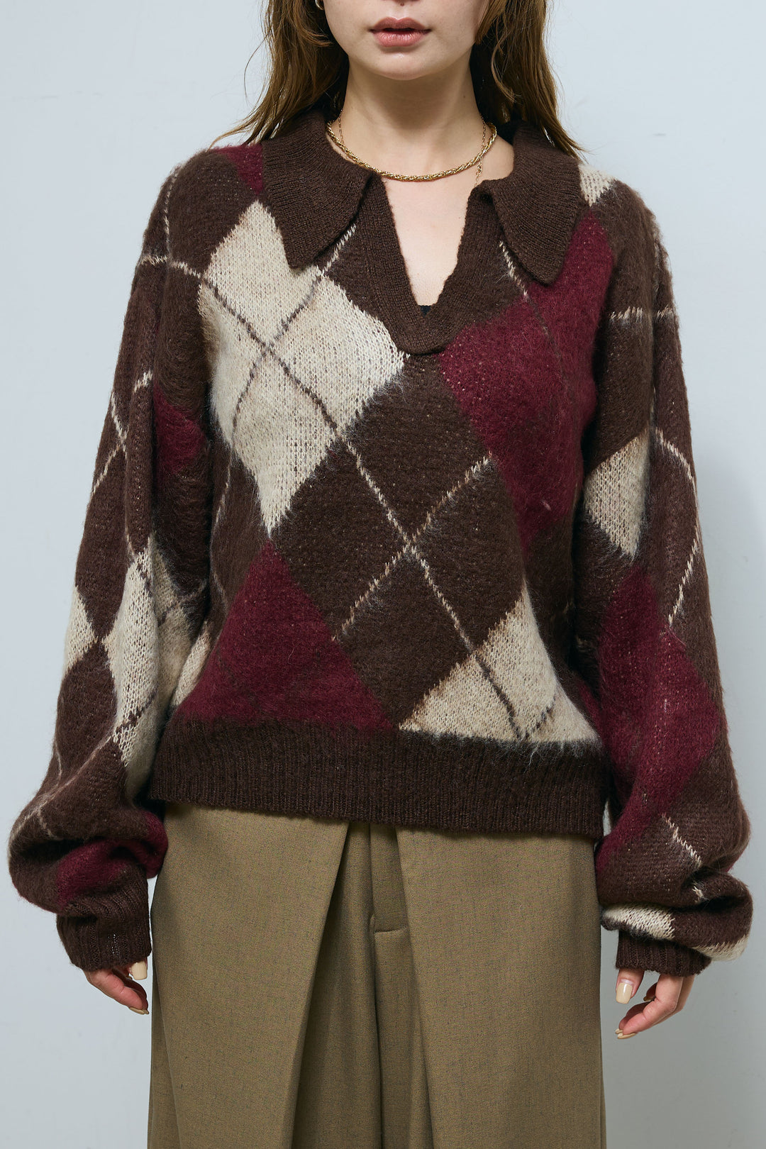 [予約]モヘアタッチアーガイルキーネックプルオーバー