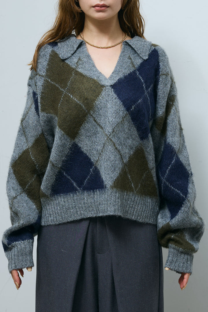 [予約]モヘアタッチアーガイルキーネックプルオーバー