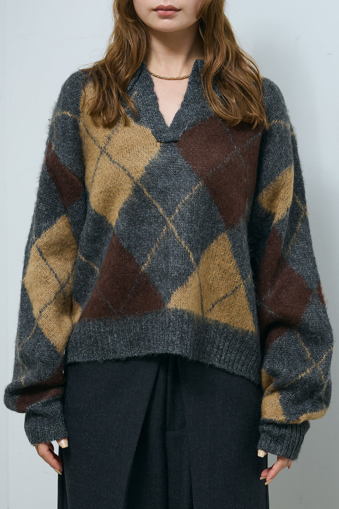 [予約]モヘアタッチアーガイルキーネックプルオーバー