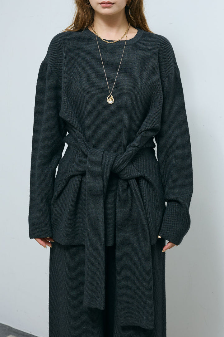[予約/SET]ウエストレイヤードニットセットアップ+テディロングコート(2set)