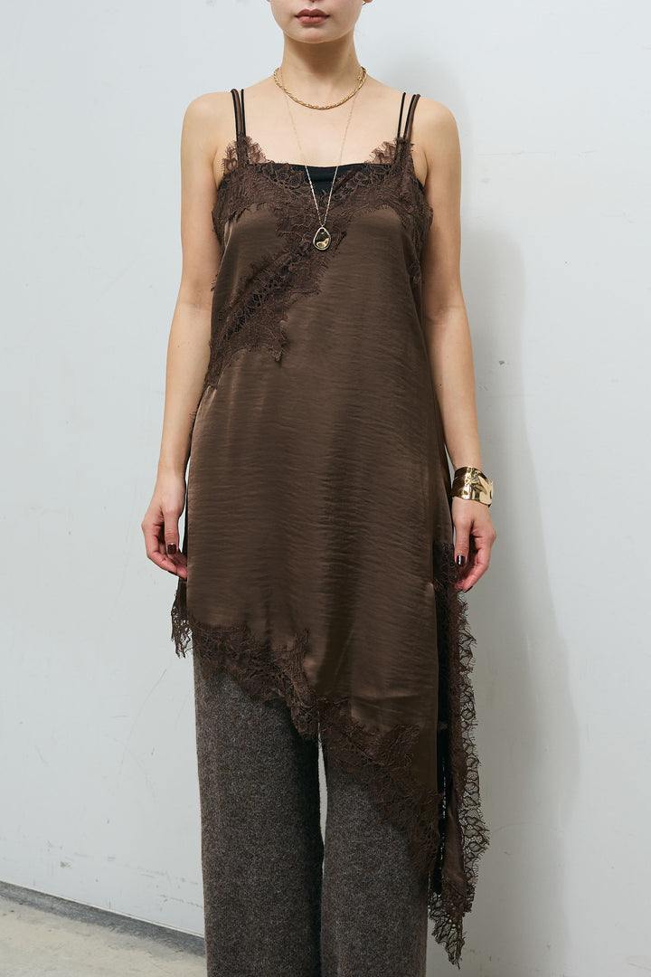 [予約]アシンメトリーレースロングキャミ