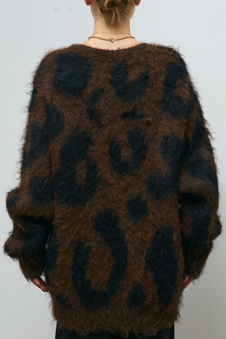 [予約/SET]ウールミックスシャギーレオパードカーデ+エフォートレスカーブパンツ(2set)