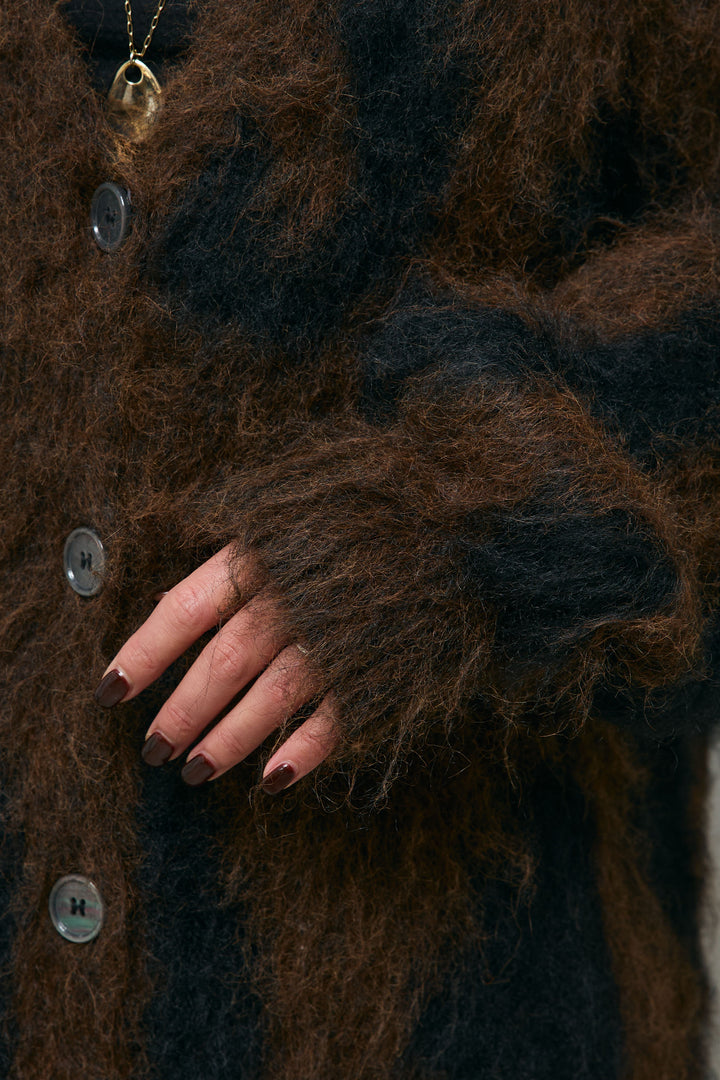 [予約/SET]ウールミックスシャギーレオパードカーデ+リブニットナロースカート(2set)