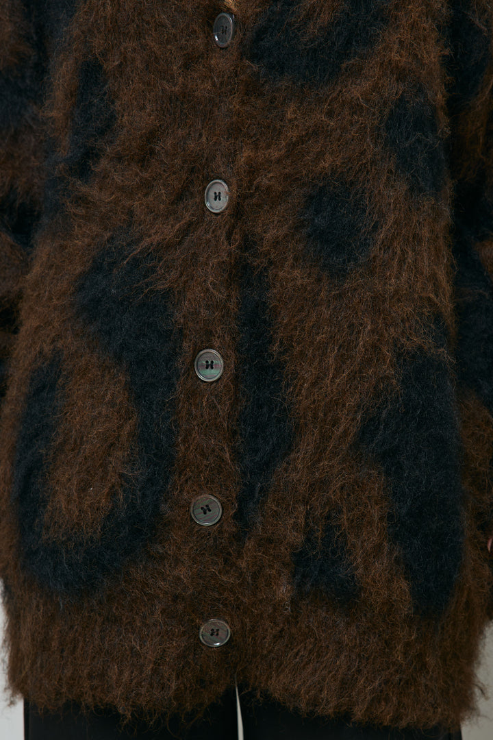 [予約]ウールミックスシャギーレオパードカーデ