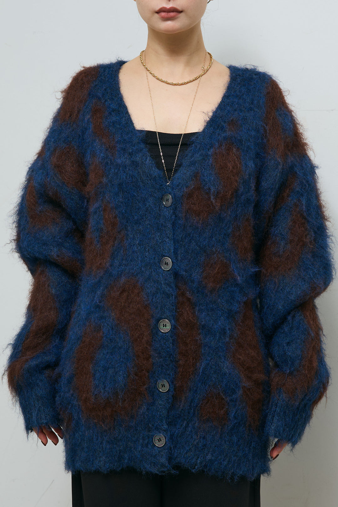 [予約]ウールミックスシャギーレオパードカーデ