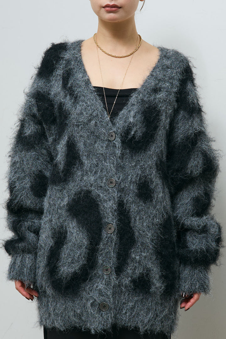 [予約]ウールミックスシャギーレオパードカーデ