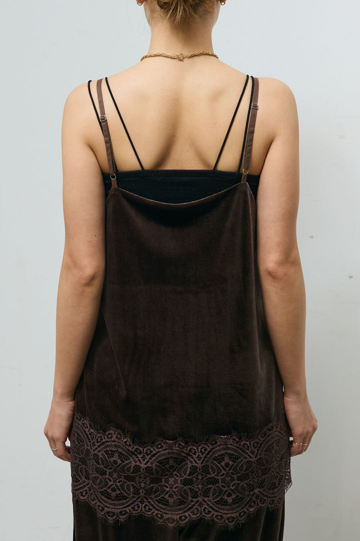 レース付きベロアキャミ