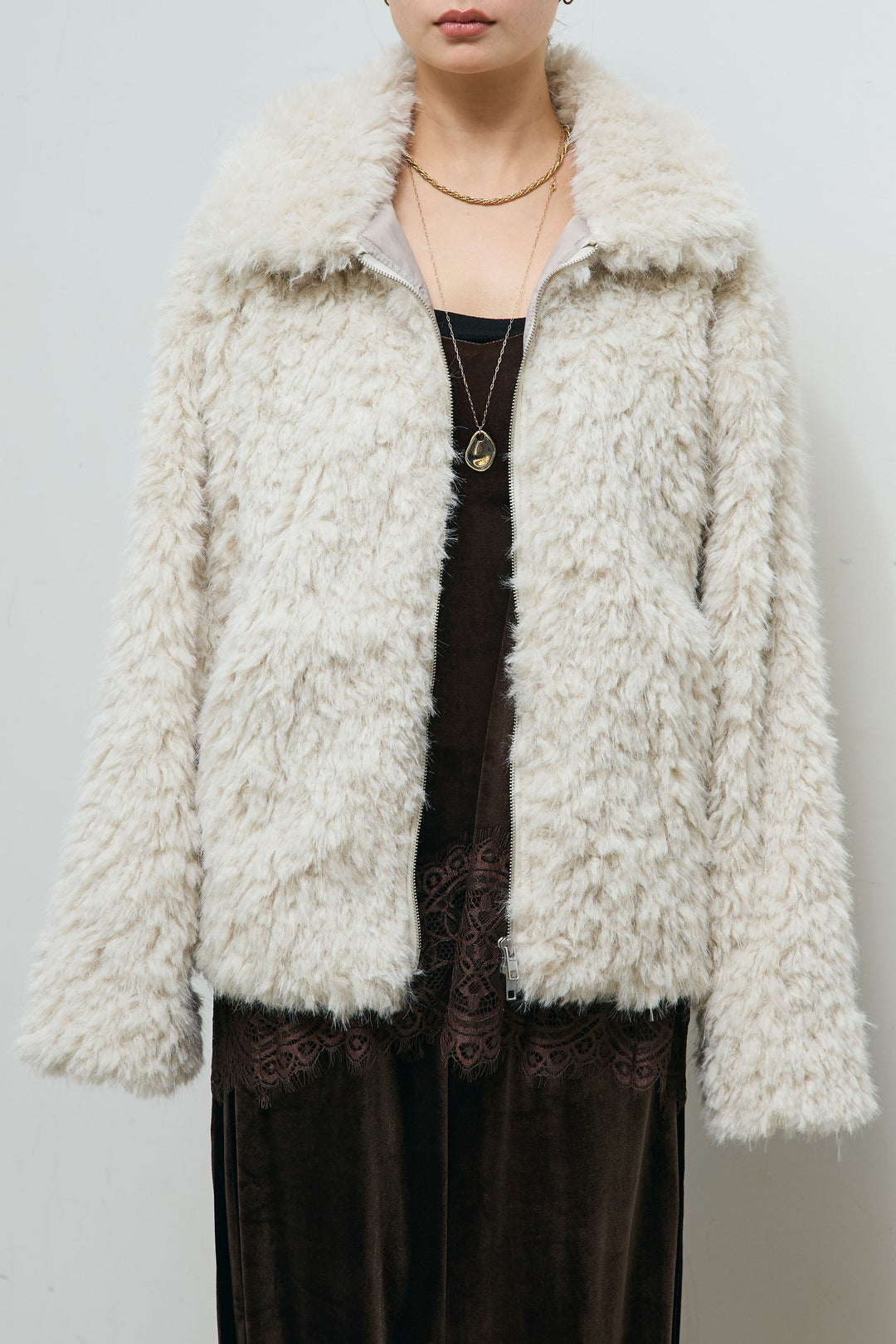 [予約]フェイクファーショートスタンドブルゾン