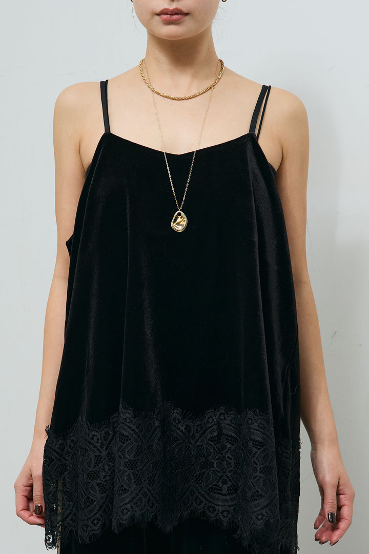 レース付きベロアキャミ