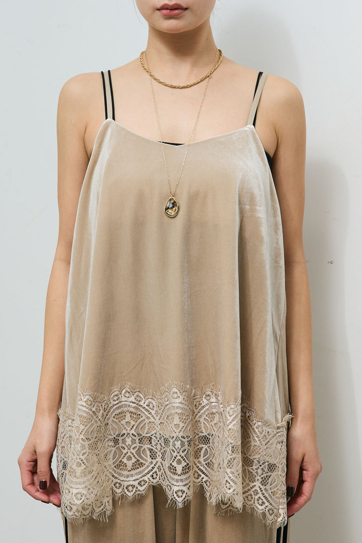 レース付きベロアキャミ