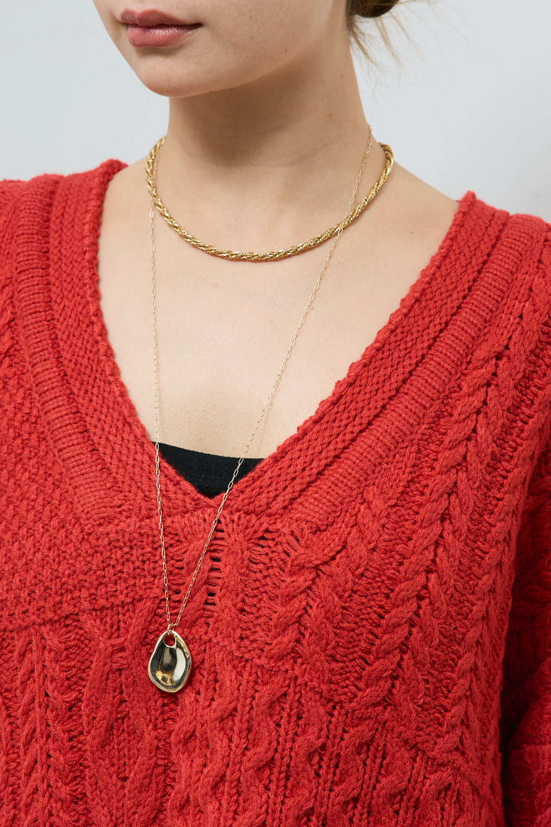 [予約/SET]ケーブルVニットセーター+リブニットナロースカート(2set)