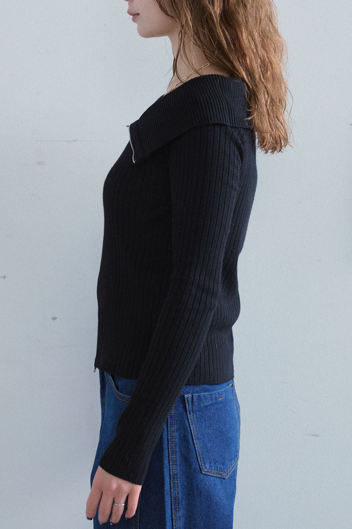 [予約]ダブルジップオフショルリブニット