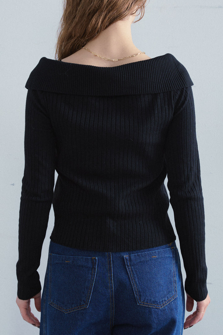 [予約]ダブルジップオフショルリブニット