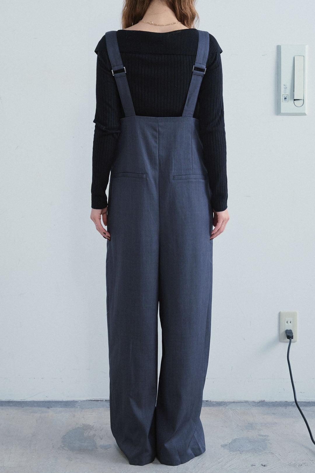 [予約/SET]ダブルジップオフショルリブニット+ハイウエストワイドサロペット(2set)