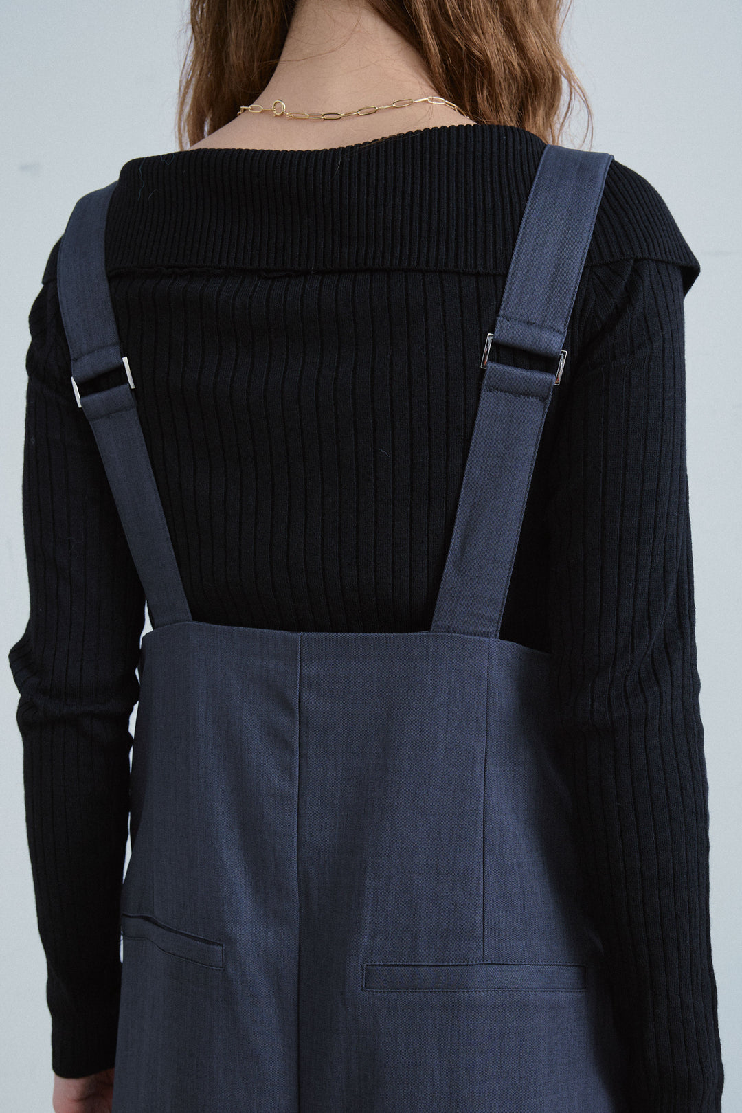 [予約/SET]ダブルジップオフショルリブニット+ハイウエストワイドサロペット(2set)