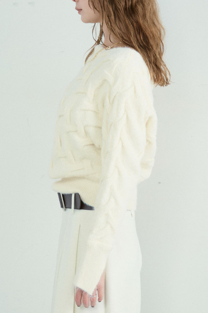 [予約]ケーブルワイドボートネックニット