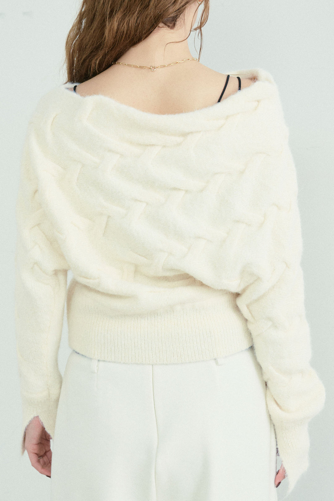 [予約]ケーブルワイドボートネックニット