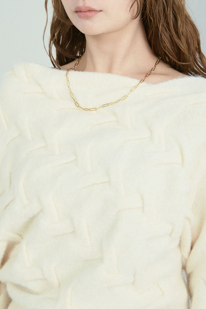 [予約]ケーブルワイドボートネックニット