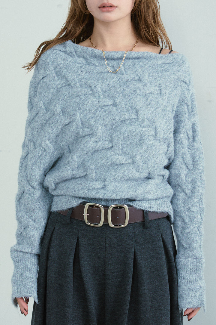 [予約]ケーブルワイドボートネックニット