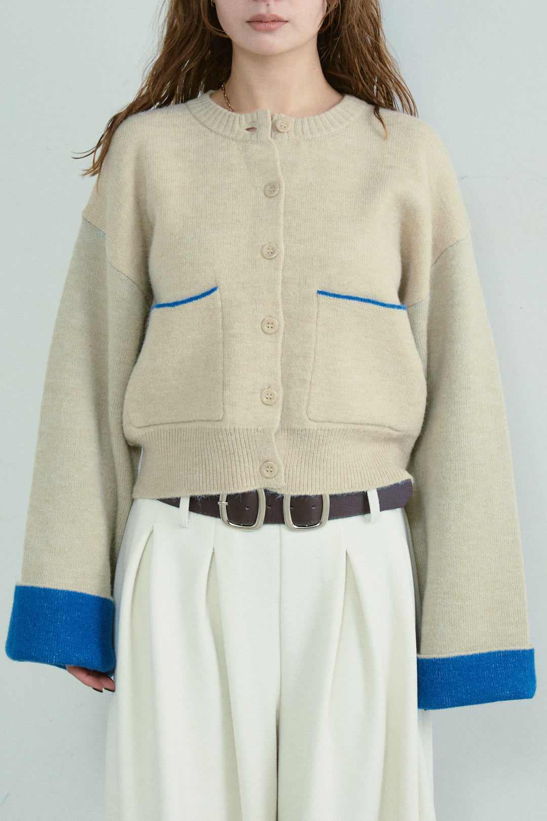 [予約]アルパカタッチダブルフェイス配色カーデ