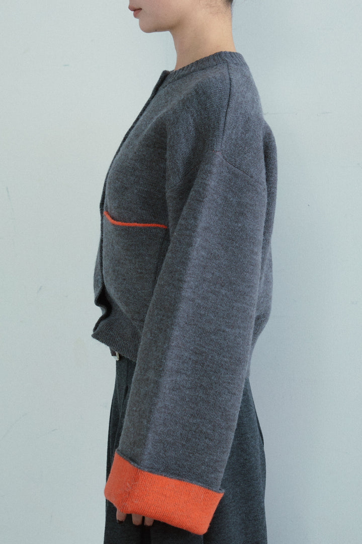 [予約/SET]アルパカタッチダブルフェイス配色カーデ+ベルト付きスゥイッチングタックパンツ(2set)