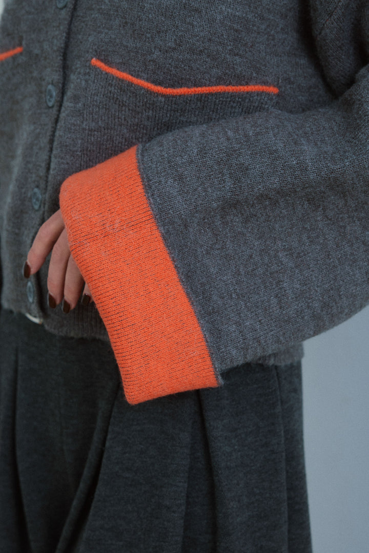 [予約/SET]アルパカタッチダブルフェイス配色カーデ+ベルト付きスゥイッチングタックパンツ(2set)