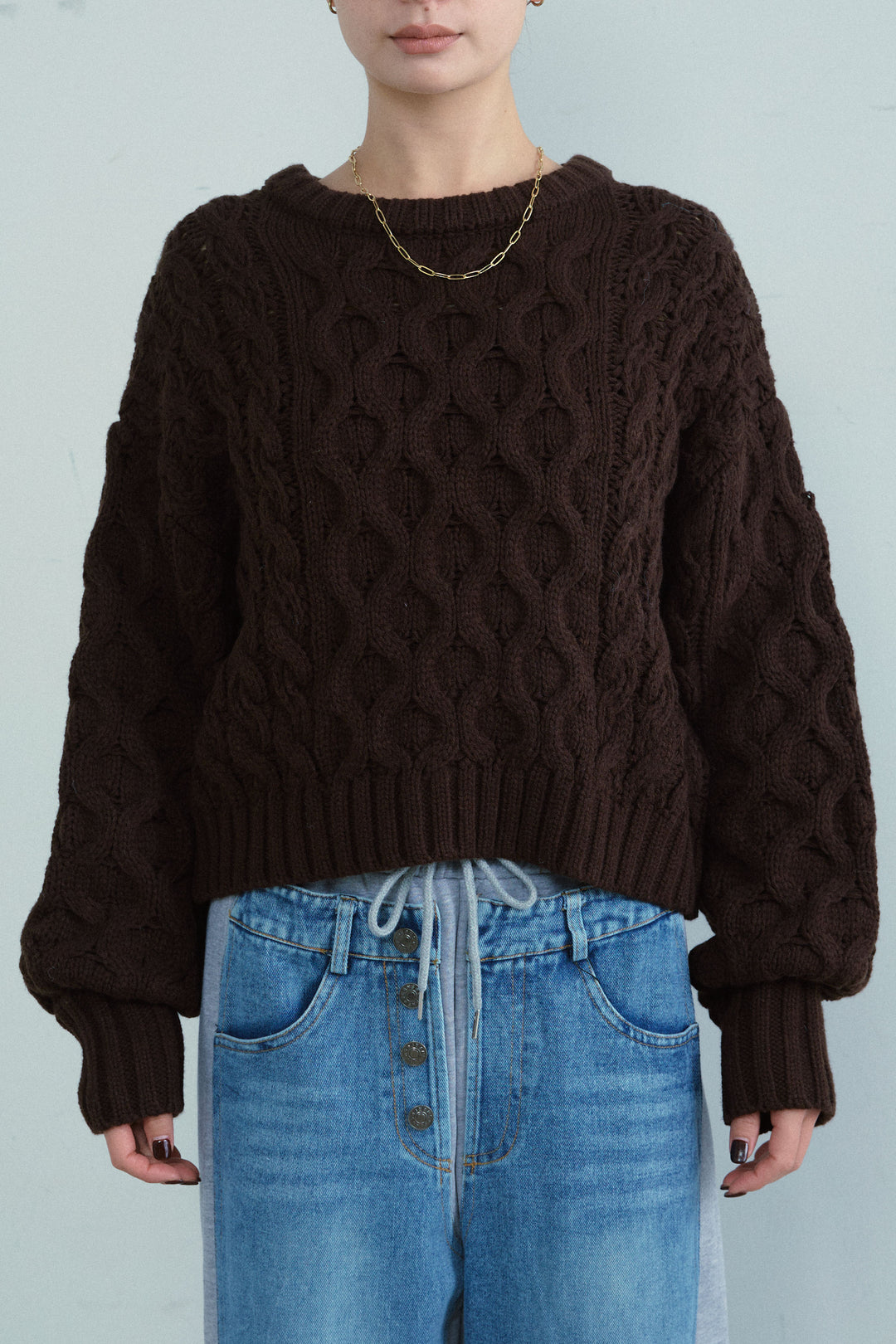 [予約/SET]アルパカタッチフライトニットキャップ+バルキーケーブルPO+スウェット切り替えデニムパンツ(3set)