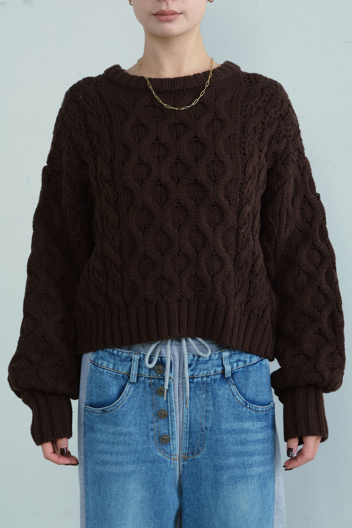 [予約/SET]アルパカタッチフライトニットキャップ+バルキーケーブルPO+スウェット切り替えデニムパンツ(3set)