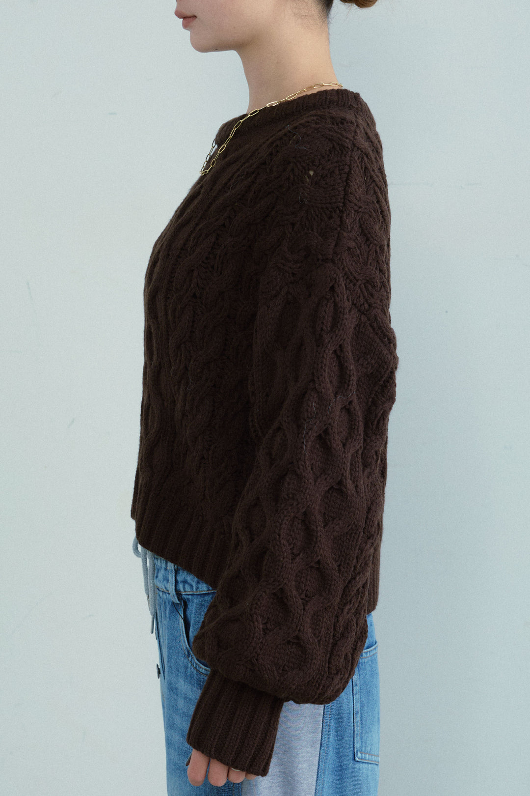 [予約/SET]アルパカタッチフライトニットキャップ+バルキーケーブルPO+スウェット切り替えデニムパンツ(3set)