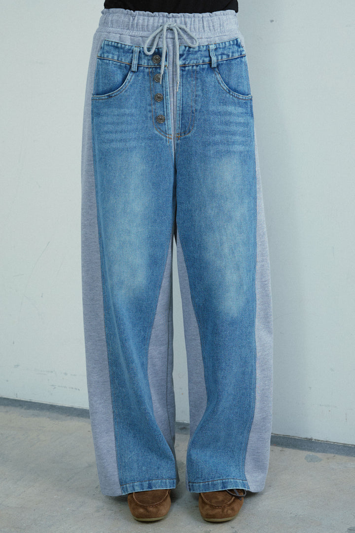 [予約/SET]キルトライニングAライントレンチ+アルパカタッチフライトニットキャップ+スウェット切り替えデニムパンツ(3set)