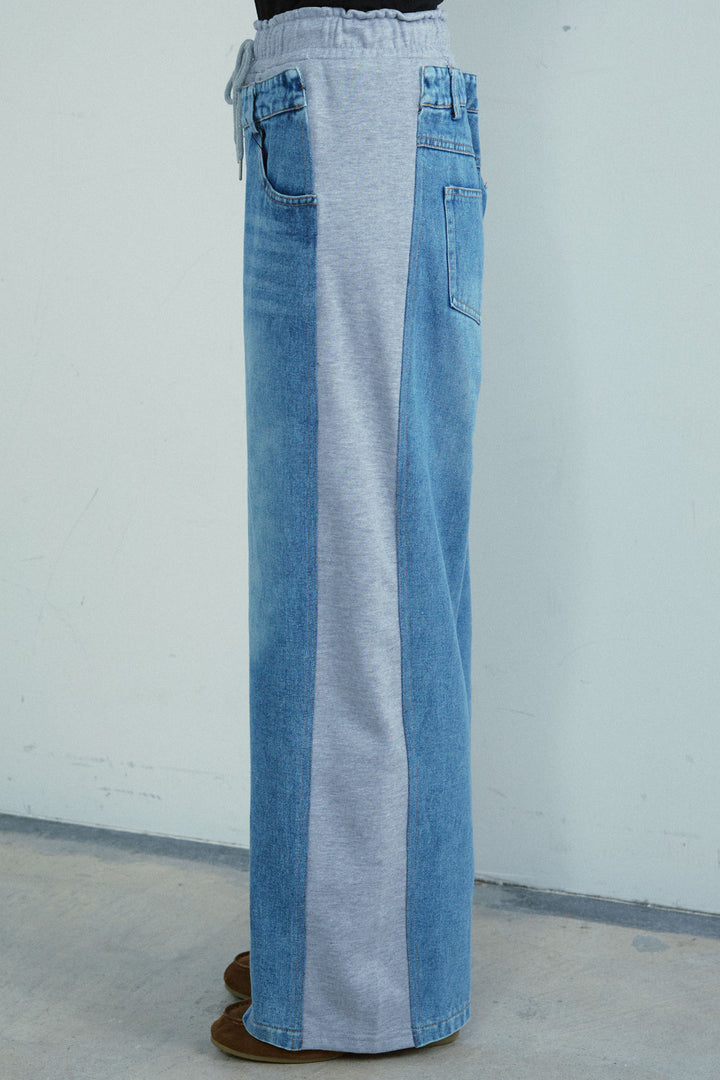 [予約/SET]アルパカタッチフライトニットキャップ+バルキーケーブルPO+スウェット切り替えデニムパンツ(3set)