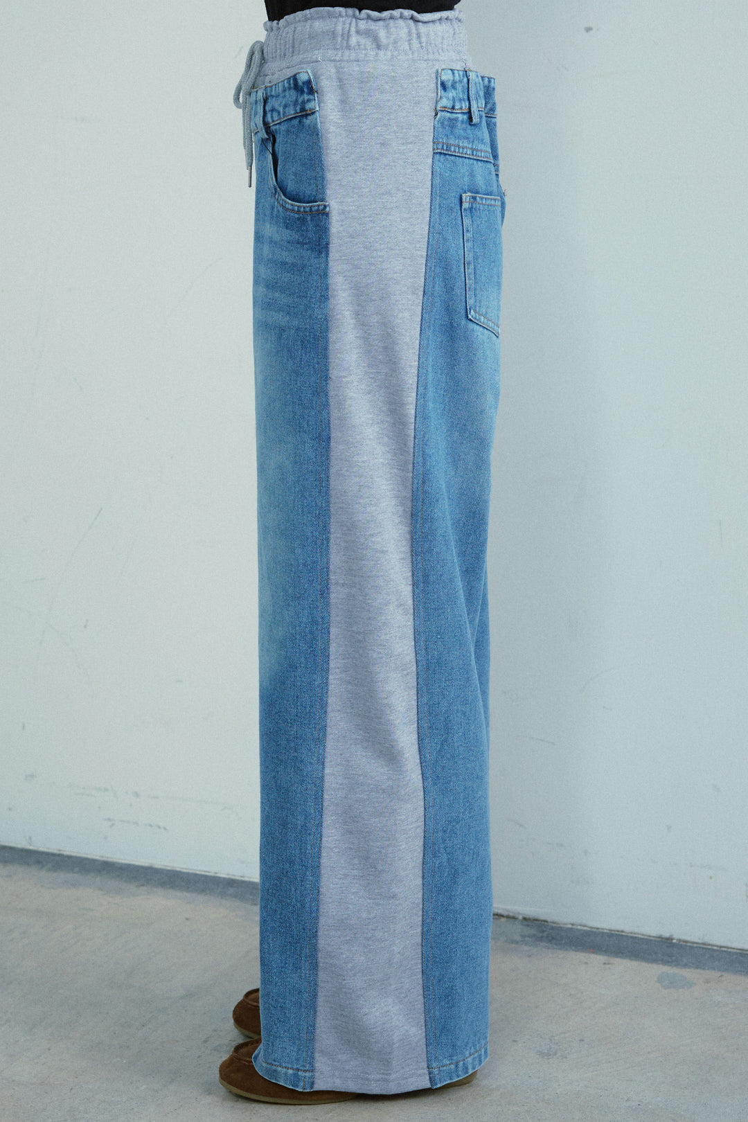 [予約/SET]ソフトシャギー ブルゾン+スウェット切り替えデニムパンツ(2set)