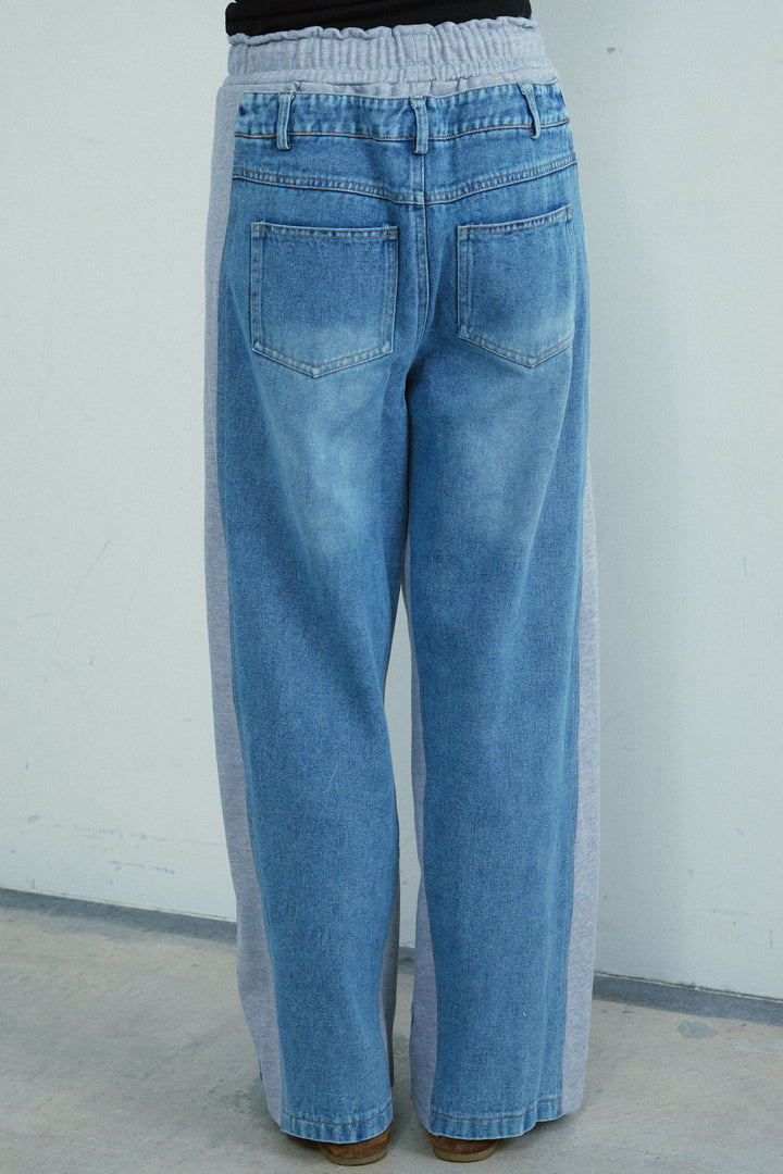 [予約]スウェット切り替えデニムパンツ