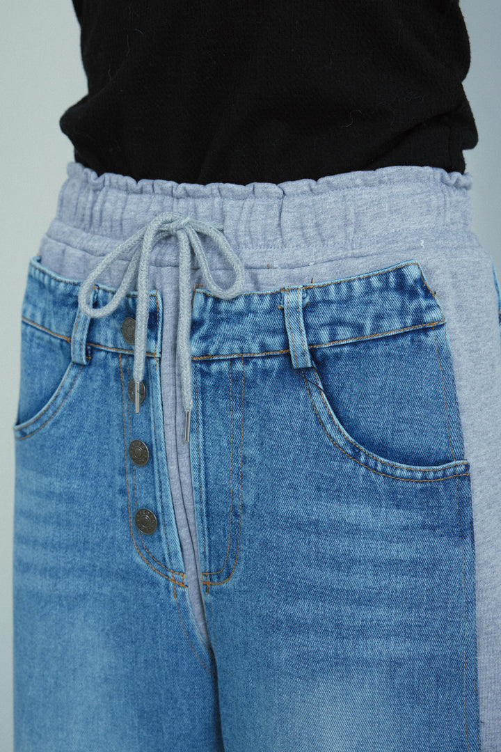 [予約/SET]ソフトシャギー ブルゾン+チュールベロアサイドギャザーPO+スウェット切り替えデニムパンツ(3set)