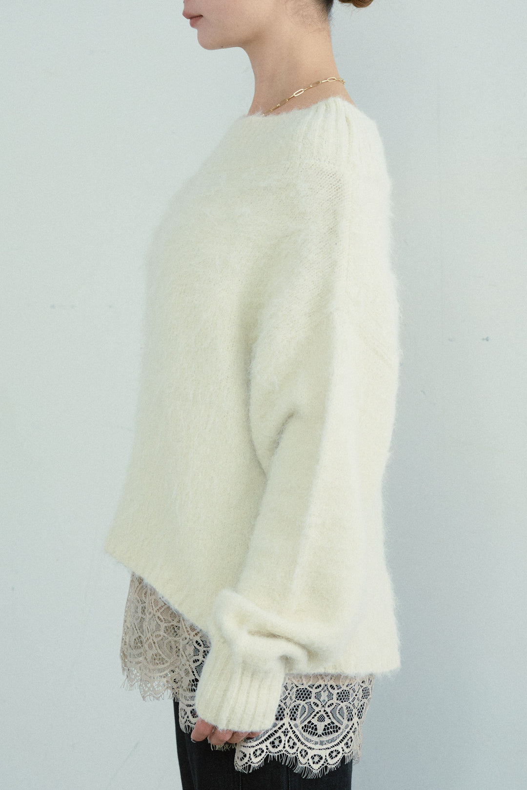 [予約/SET]アルパカタッチタッチ毛掻きオフショルニット+5ポケットサイド切り替えデニム(2set)